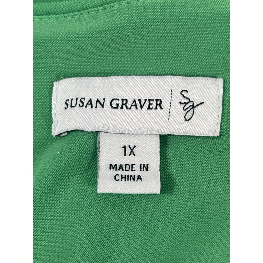 Susan Graver 1X Liquid Knit Tiered Ruffle Top Green Plus Size 3/4 Sleeve Stretch - Picture 5 of 12